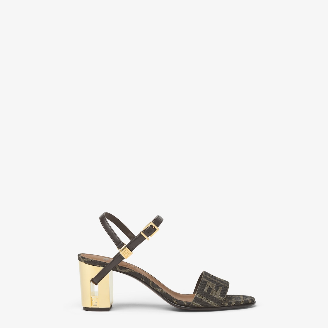 Delfina Brown FF jacquard medium-heeled sandals Brown - Image 1/5