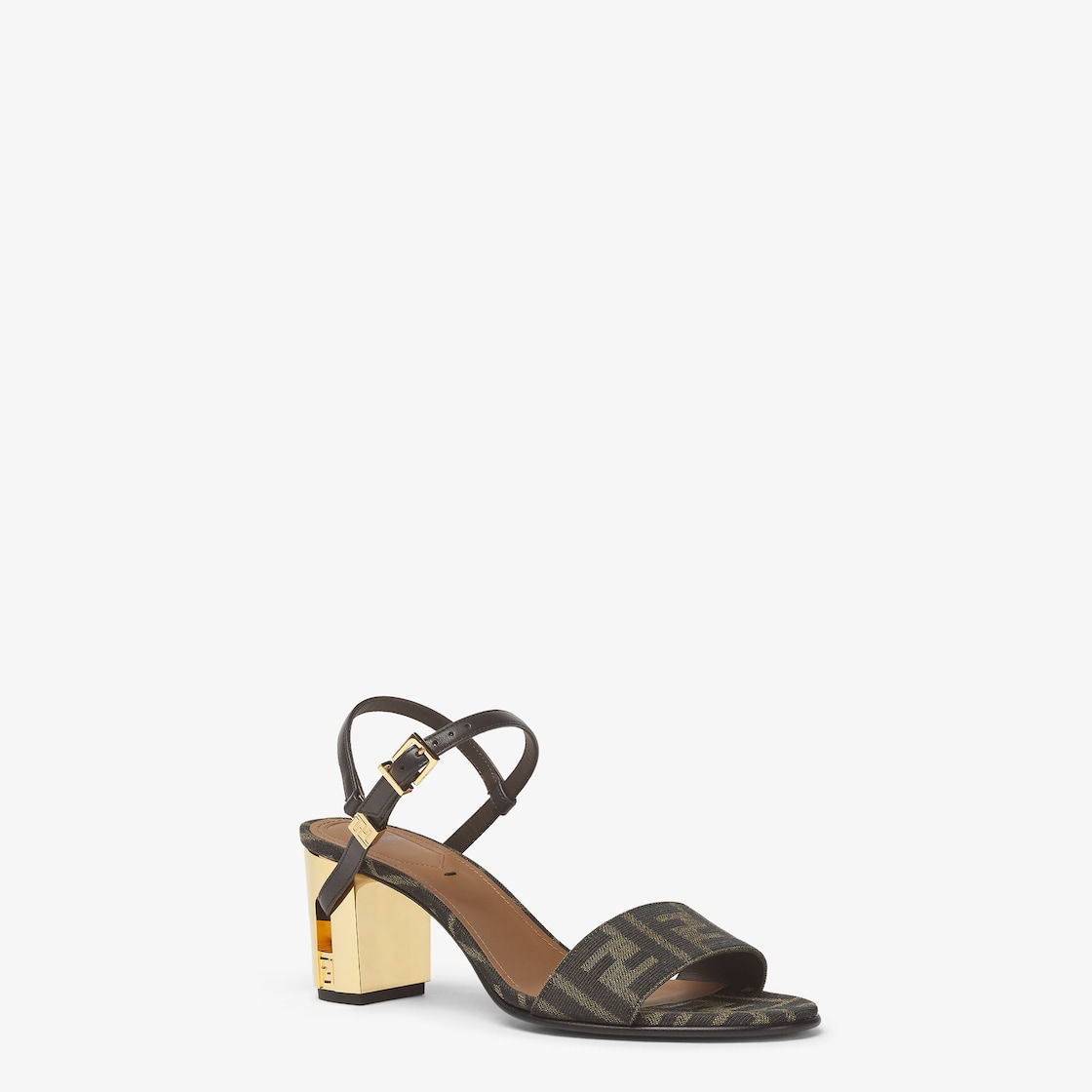 Delfina Brown FF jacquard medium-heeled sandals Brown - Image 2/5