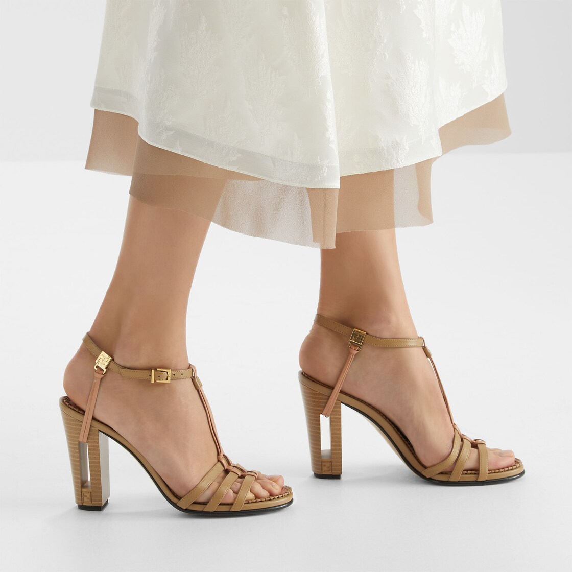 Delfina Beige leather high-heeled sandals Beige - Image 5/5