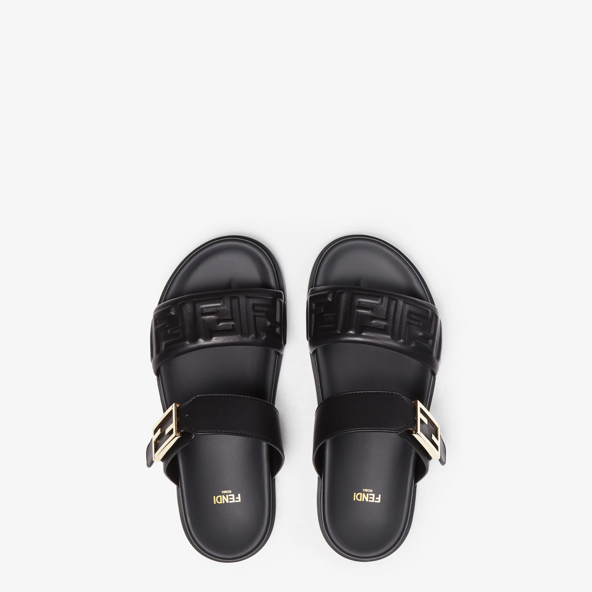 関税負担なし】FENDI フィール ブラックレザーサンダル (FENDI
