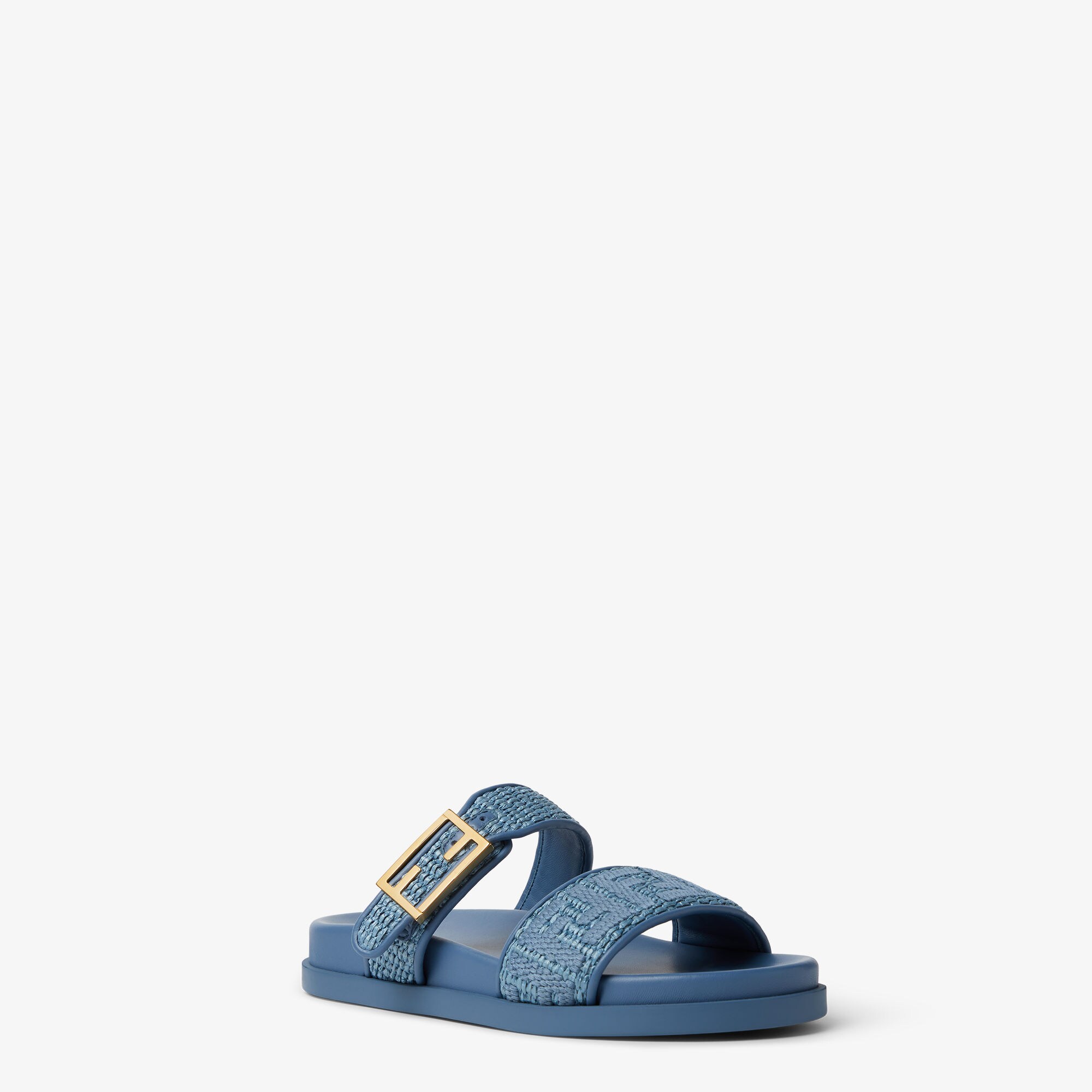専用　極美品 2021SS Fendi フェンディ ロゴ サンダル ラフィア フェンディ フィール ラフィア ライトブルー | Fendi