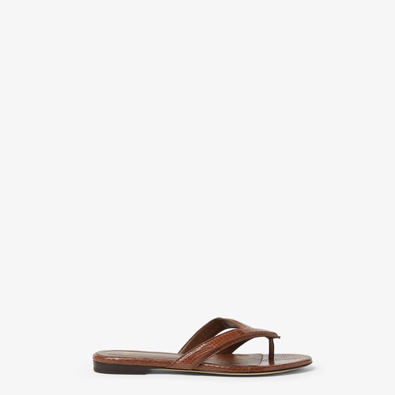 Fendi Textured Leather Thong Sandals With Silhouette In Brown
