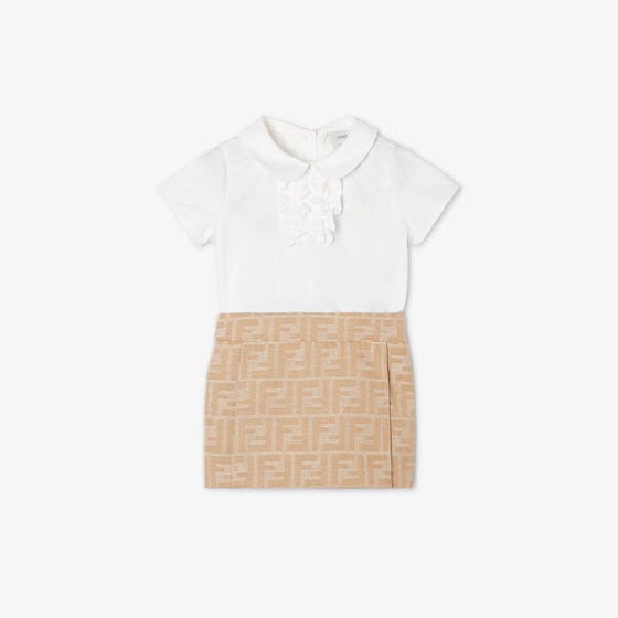 Fendi Baby dress with white poplin shirt with ruffles and beige