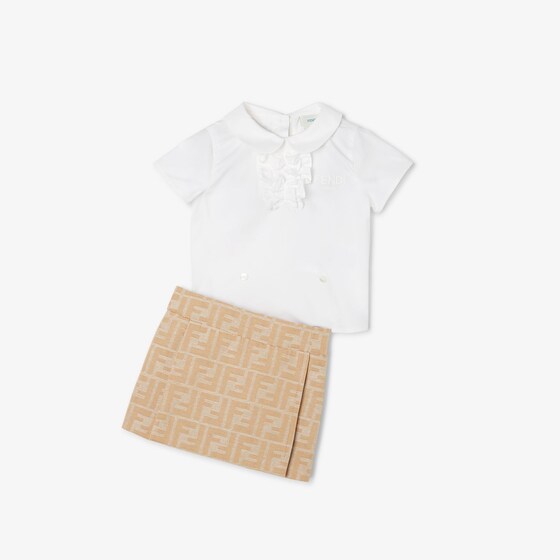Fendi Baby dress with white poplin shirt with ruffles and beige | Thumbnail 3