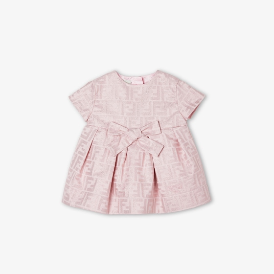 Fendi Baby dress in pink cotton jacquard with lurex, featuring