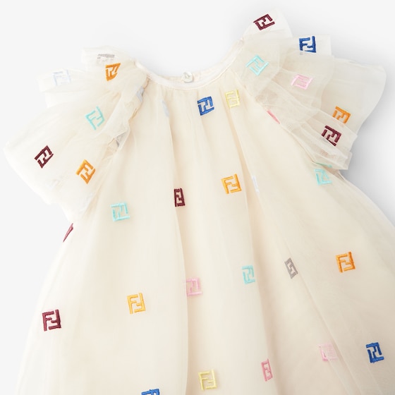 Fendi Cream tulle baby dress with multicoloured all-over micro FF | Thumbnail 3