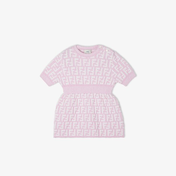 Fendi Cotton knit baby dress with all-over FF logo in pink