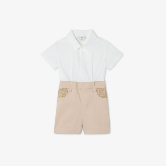 Fendi Baby playsuit with white poplin shirt, beige cotton