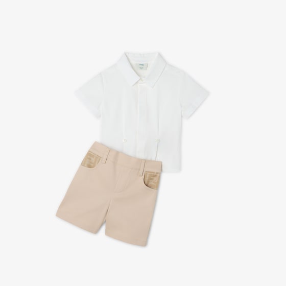 Fendi Baby playsuit with white poplin shirt, beige cotton | Thumbnail 4