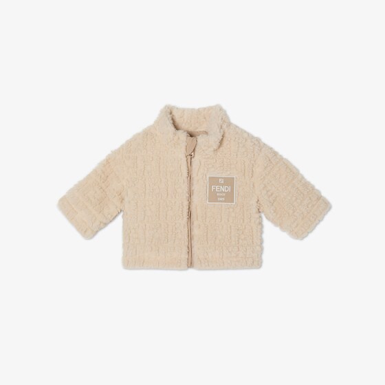 Fendi Beige teddy-effect wool baby jacket with tone-on-tone
