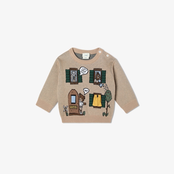 Fendi Beige cotton and cashmere knit baby jumper