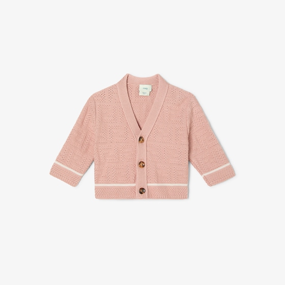 Fendi Pink cotton knit baby cardigan with tone-on-tone all-over