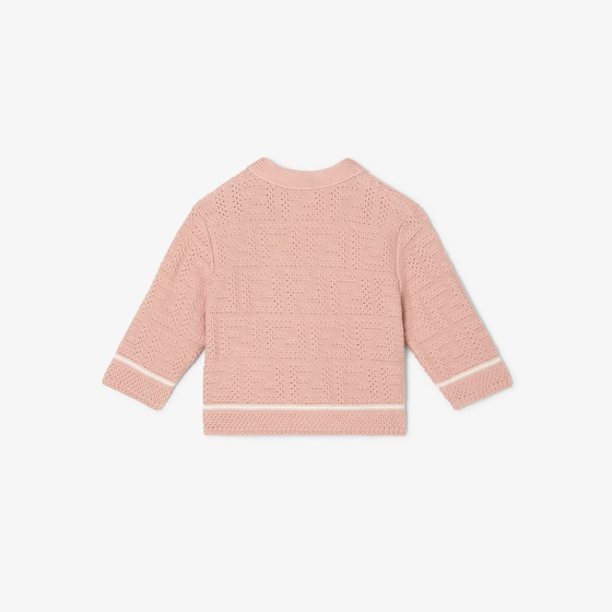 Fendi Pink cotton knit baby cardigan with tone-on-tone all-over | Thumbnail 2