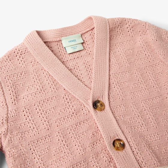Fendi Pink cotton knit baby cardigan with tone-on-tone all-over | Thumbnail 3
