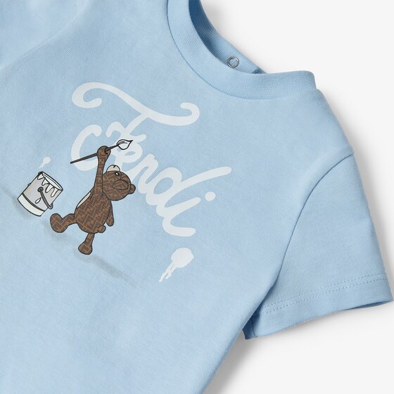 Fendi Light blue jersey baby T-shirt featuring a teddy bear print | Thumbnail 3