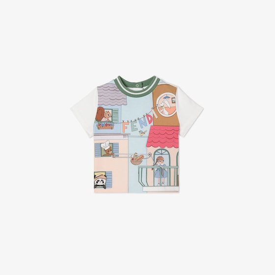 Fendi Cotton interlock baby T-shirt with large multicolour print