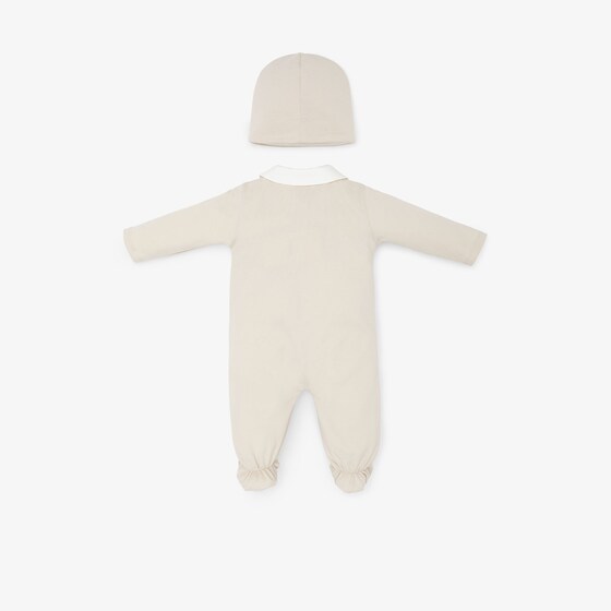 Fendi Baby kit in beige jersey with hat, side opening with press | Thumbnail 2