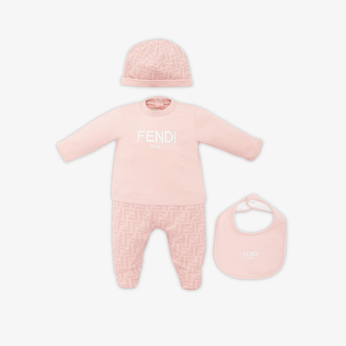 Baby Set Pink jersey baby set with logo Fendi