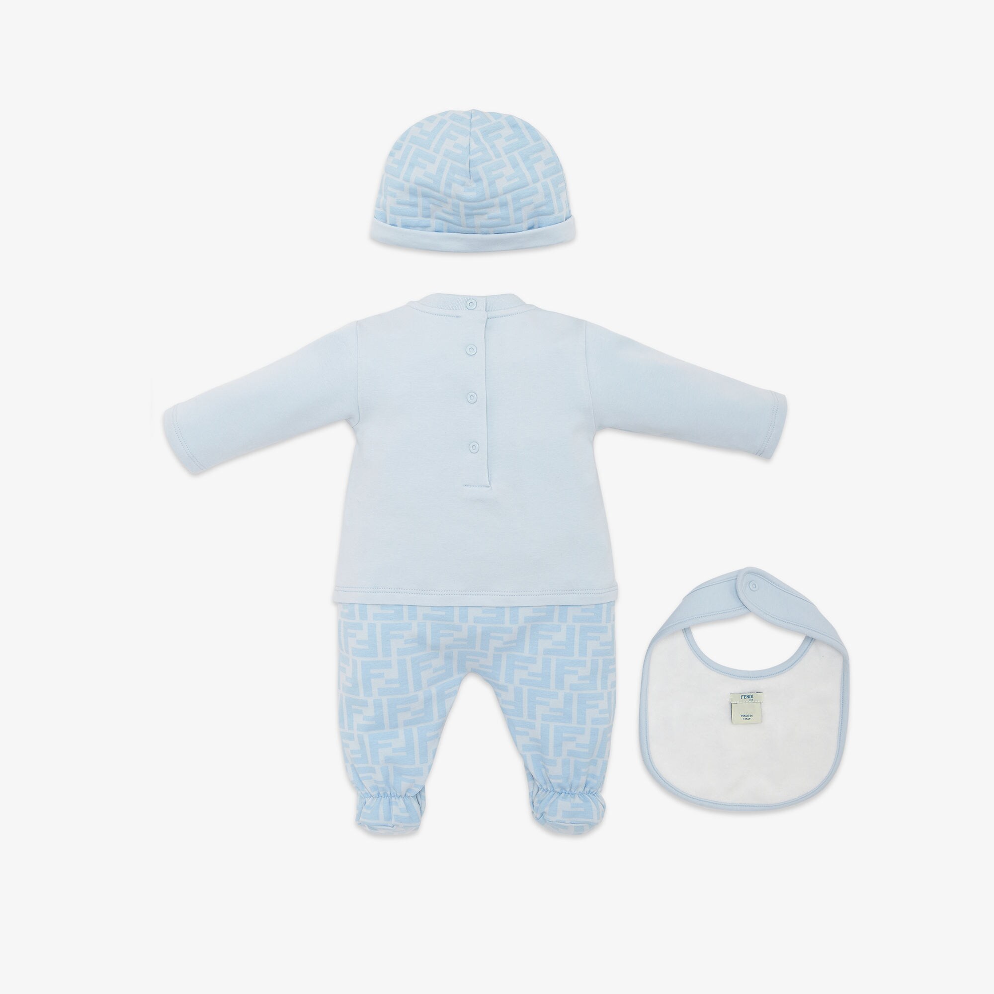 Baby Set Light blue jersey baby set with logo Fendi