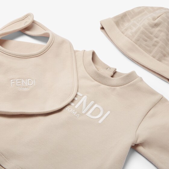 Fendi Beige jersey baby set with hat, bib and playsuit | Thumbnail 3