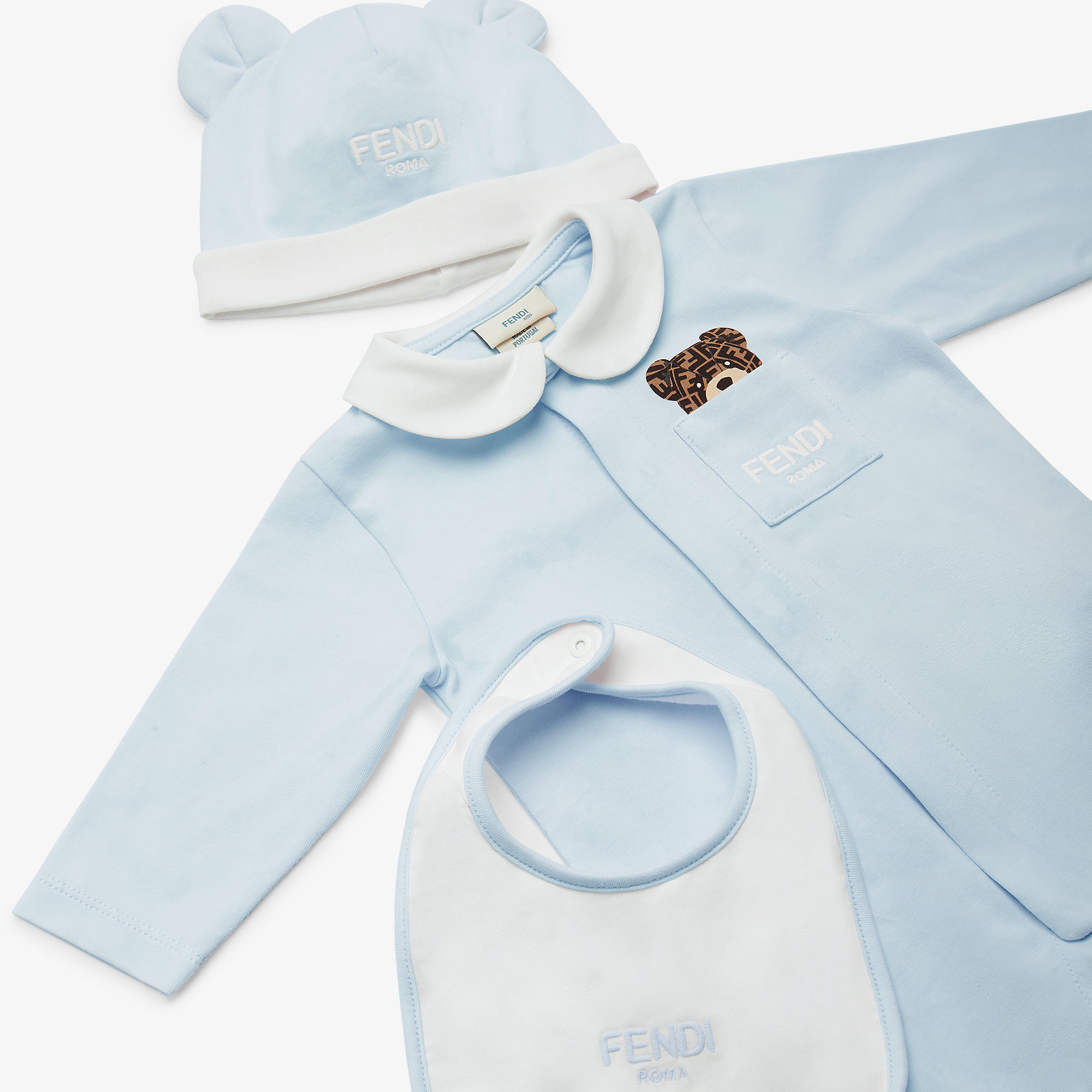 FENDI KIDS ロンパース ベージュ/ライトブルー Fendi Kids ピーターパンカラーロンパース | ブルー | FARFETCH JP