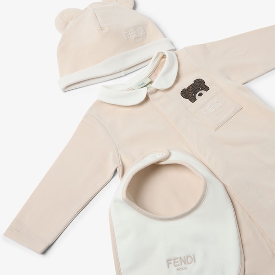 Fendi Baby set in beige jersey with white collar, teddy bear | Thumbnail 3