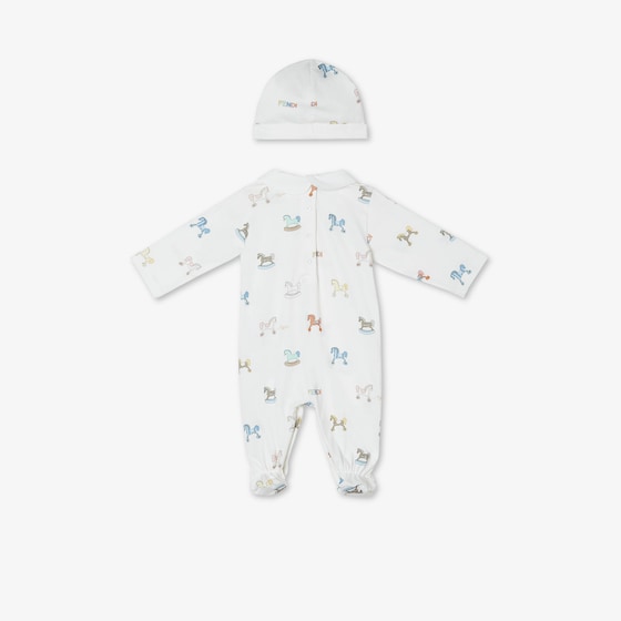 Fendi White jersey baby set with multicoloured all-over horse | Thumbnail 2