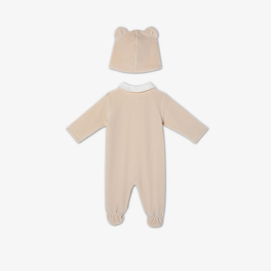 Fendi Beige chenille teddy bear baby set with playsuit and hat | Thumbnail 2