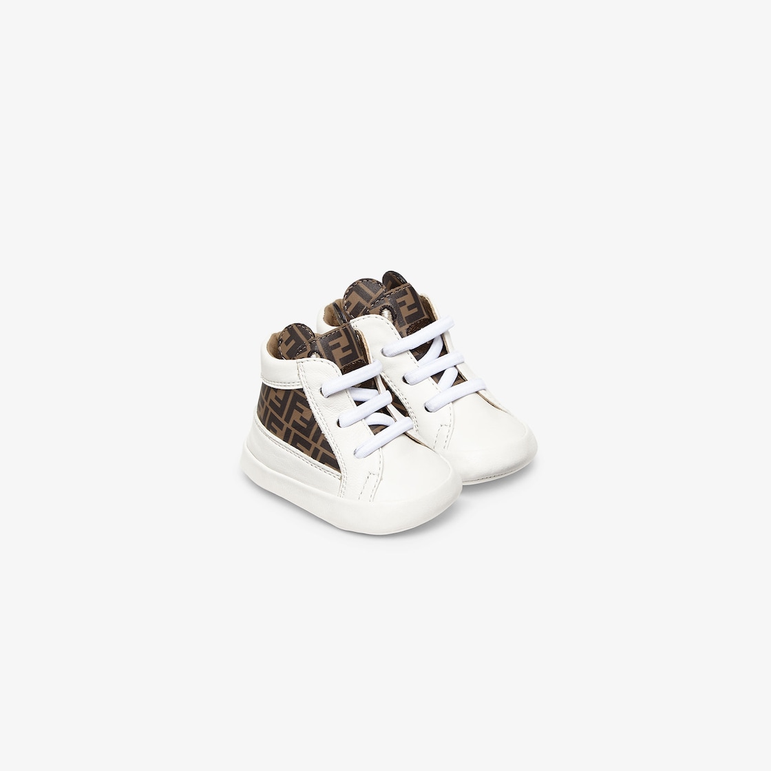 Baby ShoesWhite nappa leather baby shoes with tobacco FF logo