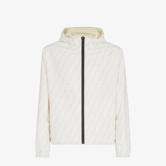 Fendi Ff-logo Print Hooded Jacket In White