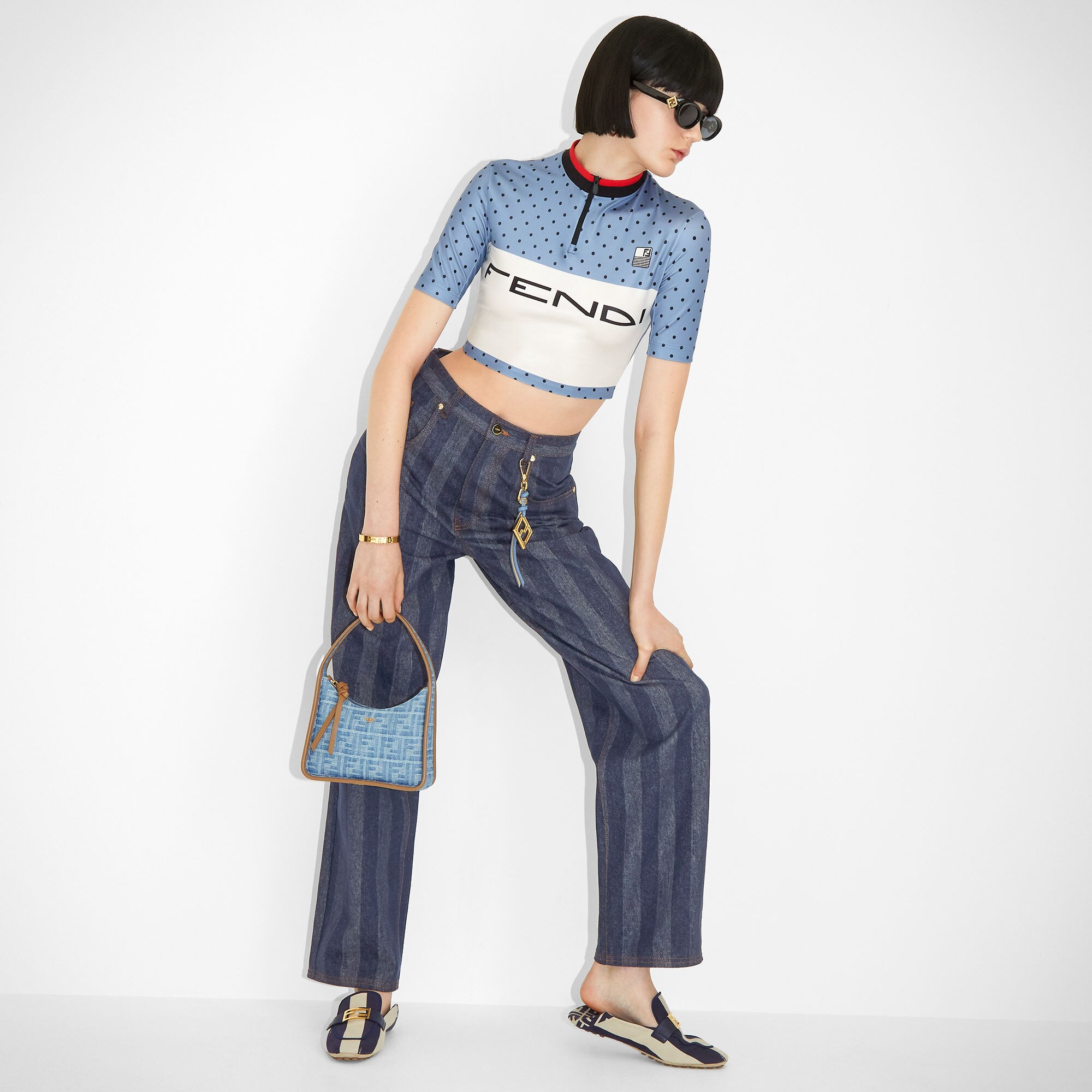 Fendi logo crop top best sale