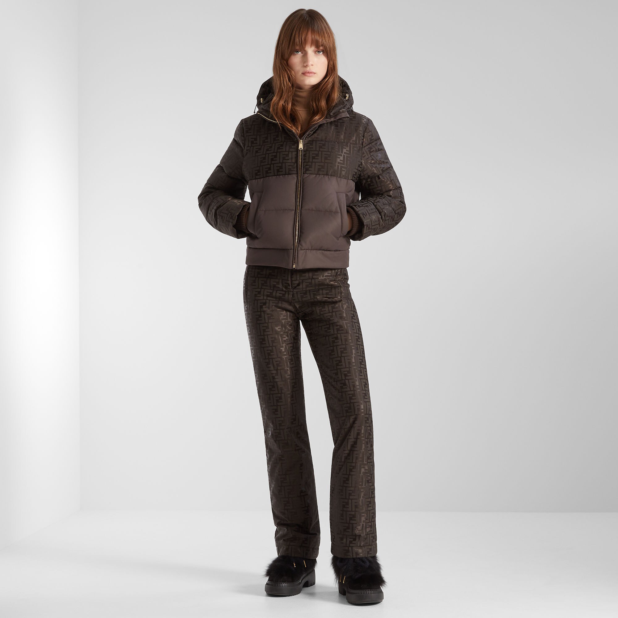 Puffer jacket Technical fabric Brown | Fendi