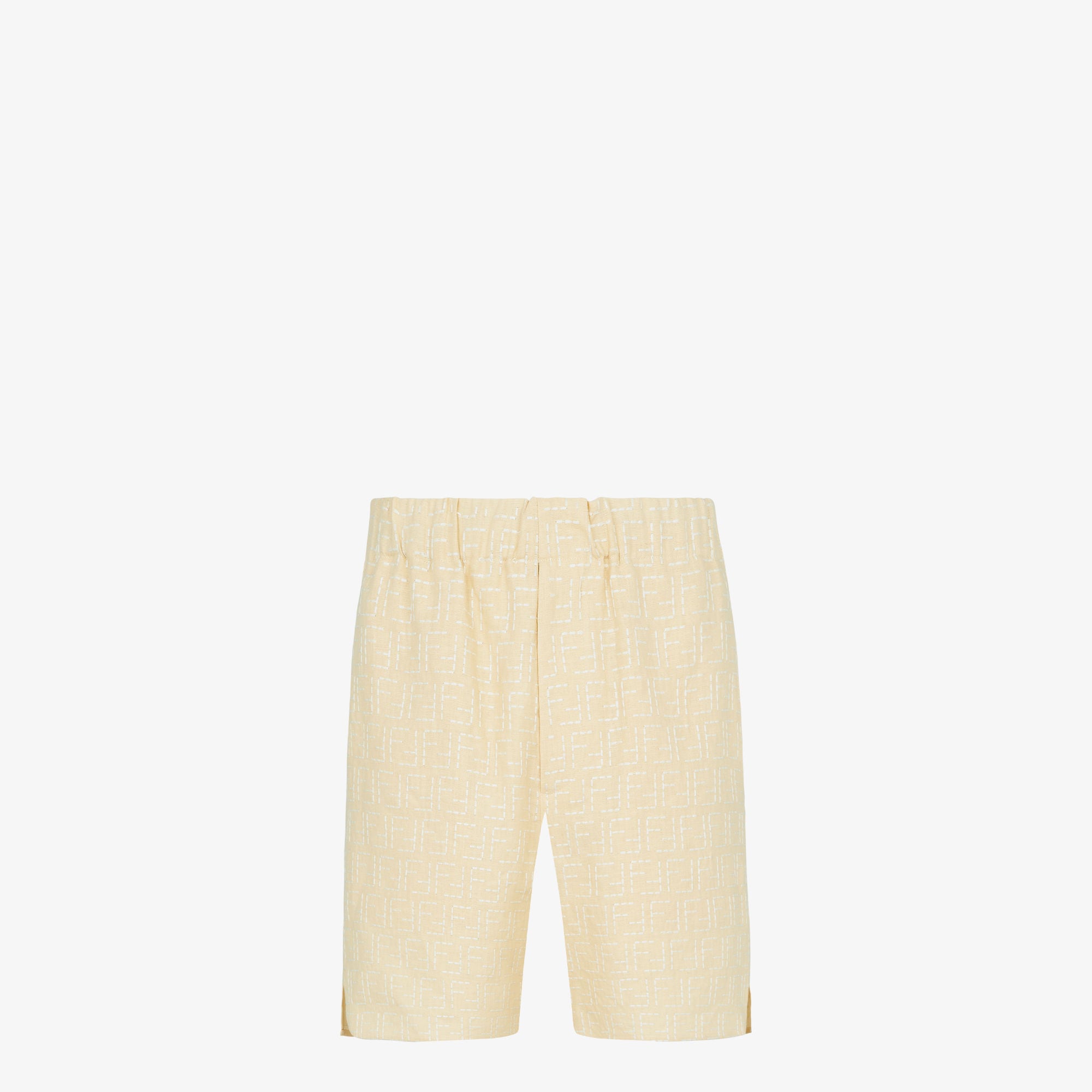 24SS【FENDI】バミューダパンツ ホワイトコットン FFジャカード FENDI 24SS FFジャカード コットン＆リネン バミューダパンツ*白