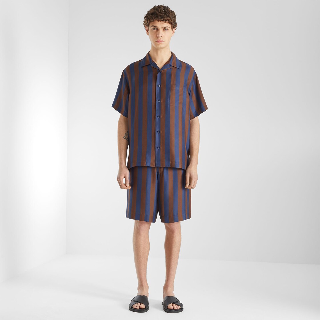 Bermudas Navy blue and brown Pequin silk shorts Multicolour - Image 4/4