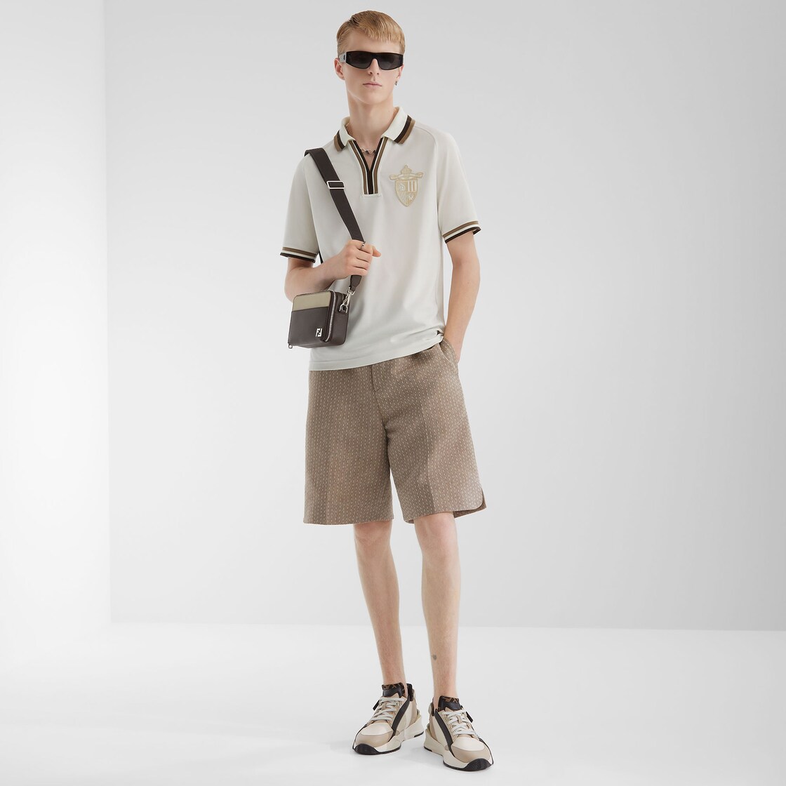 Bermudas Beige jacquard shorts with topstitching Beige - Image 5/5