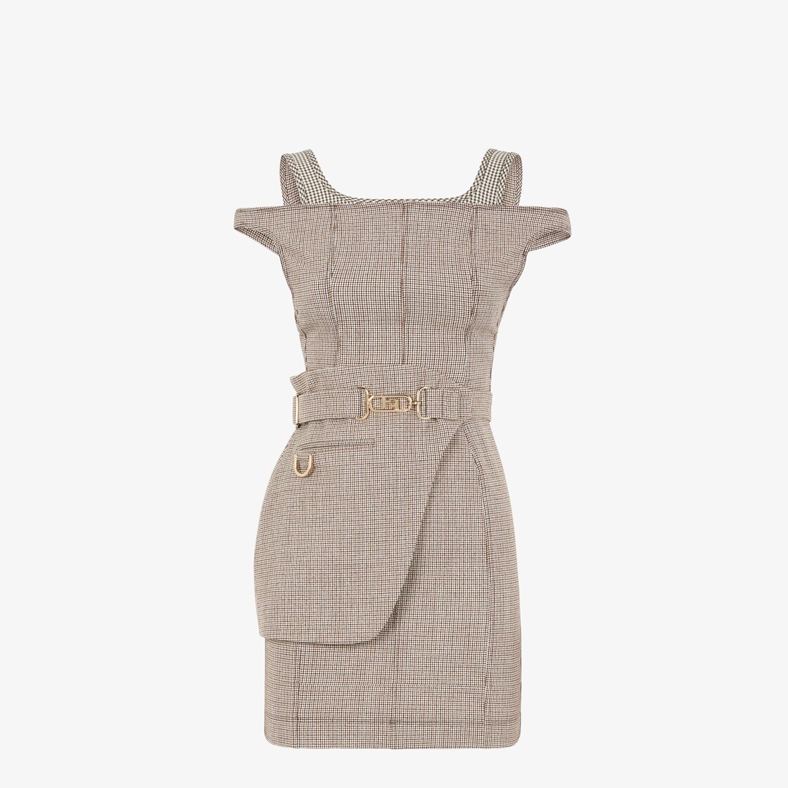 Dress - Beige houndstooth wool dress | Fendi