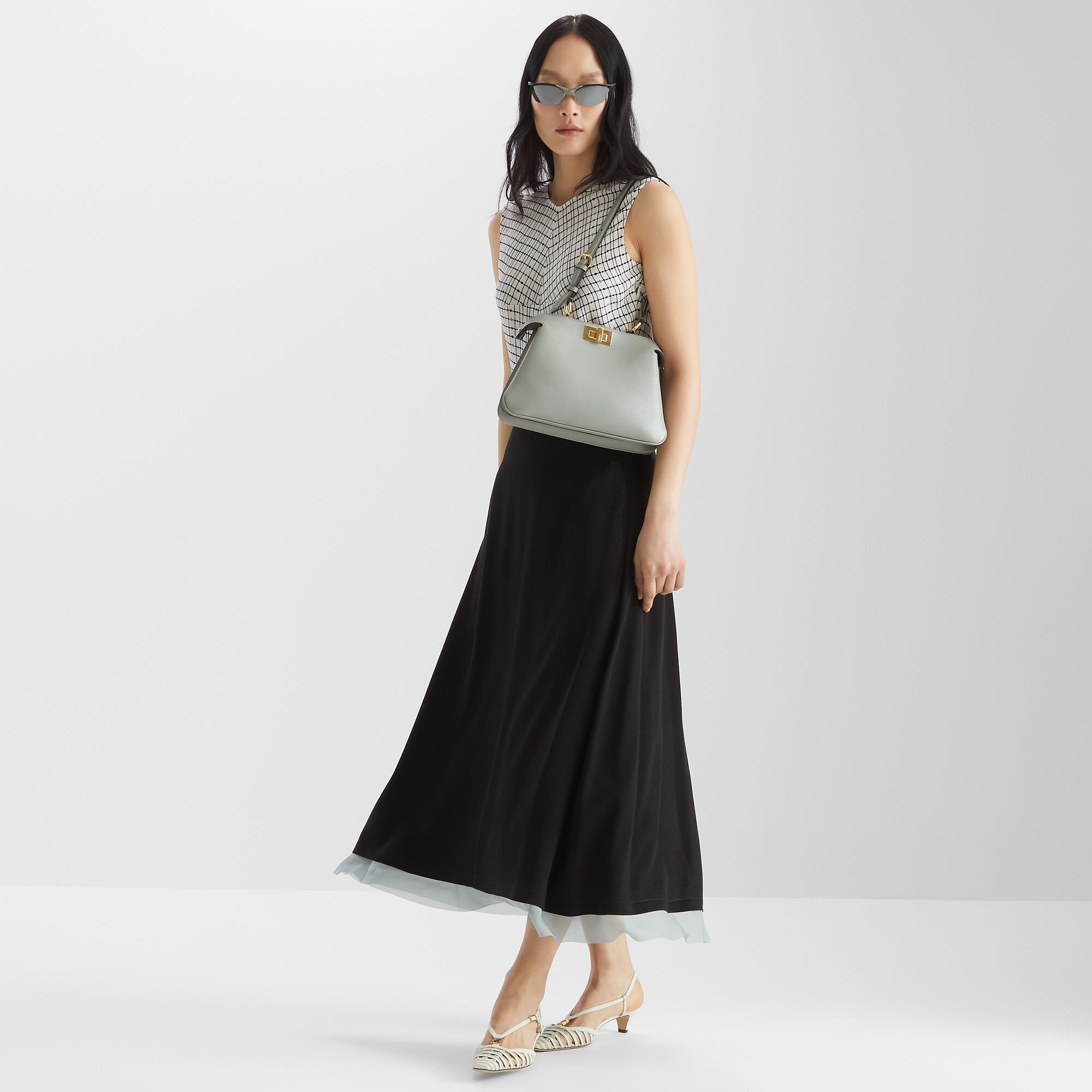 関税込★VIP価格【FENDI】ホワイトメッシュ シルク ドレス ドレス シルク ホワイト | Fendi