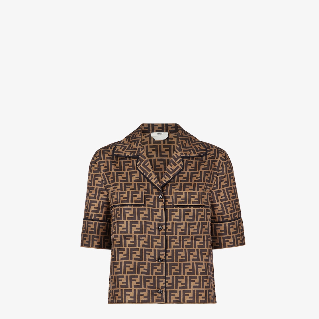 Fendi Monogram Check-print Regular-fit Silk-satin Shirt in Brown for Men