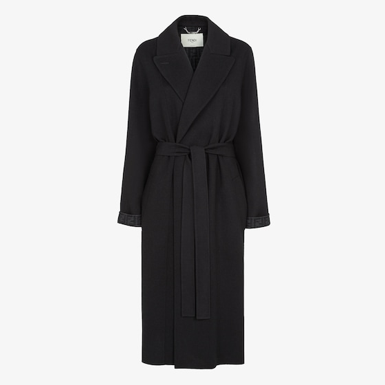Fendi Midi coat with a large lapel collar and matching belt at