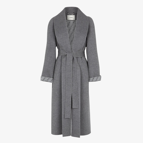 Fendi Midi coat with a large shawl collar and matching belt at