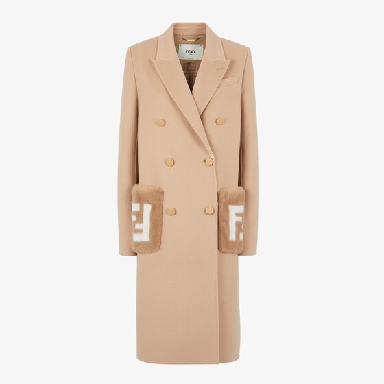 Fendi Double-breasted Long Coat In Neutral