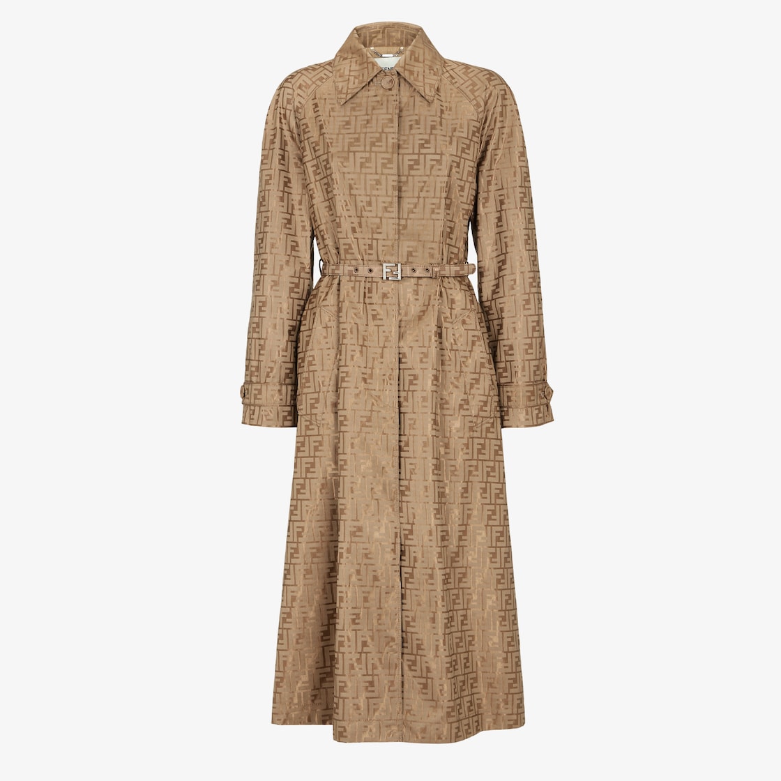 OvercoatBeige FF jacquard fabric trench coat