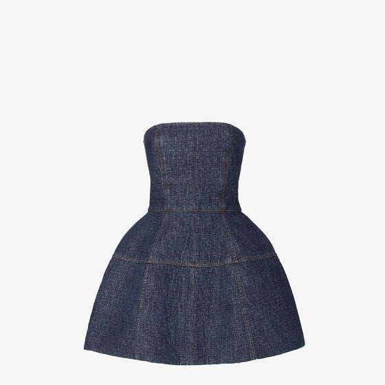 Fendi Dark Blue Ff Denim Dress In Blue
