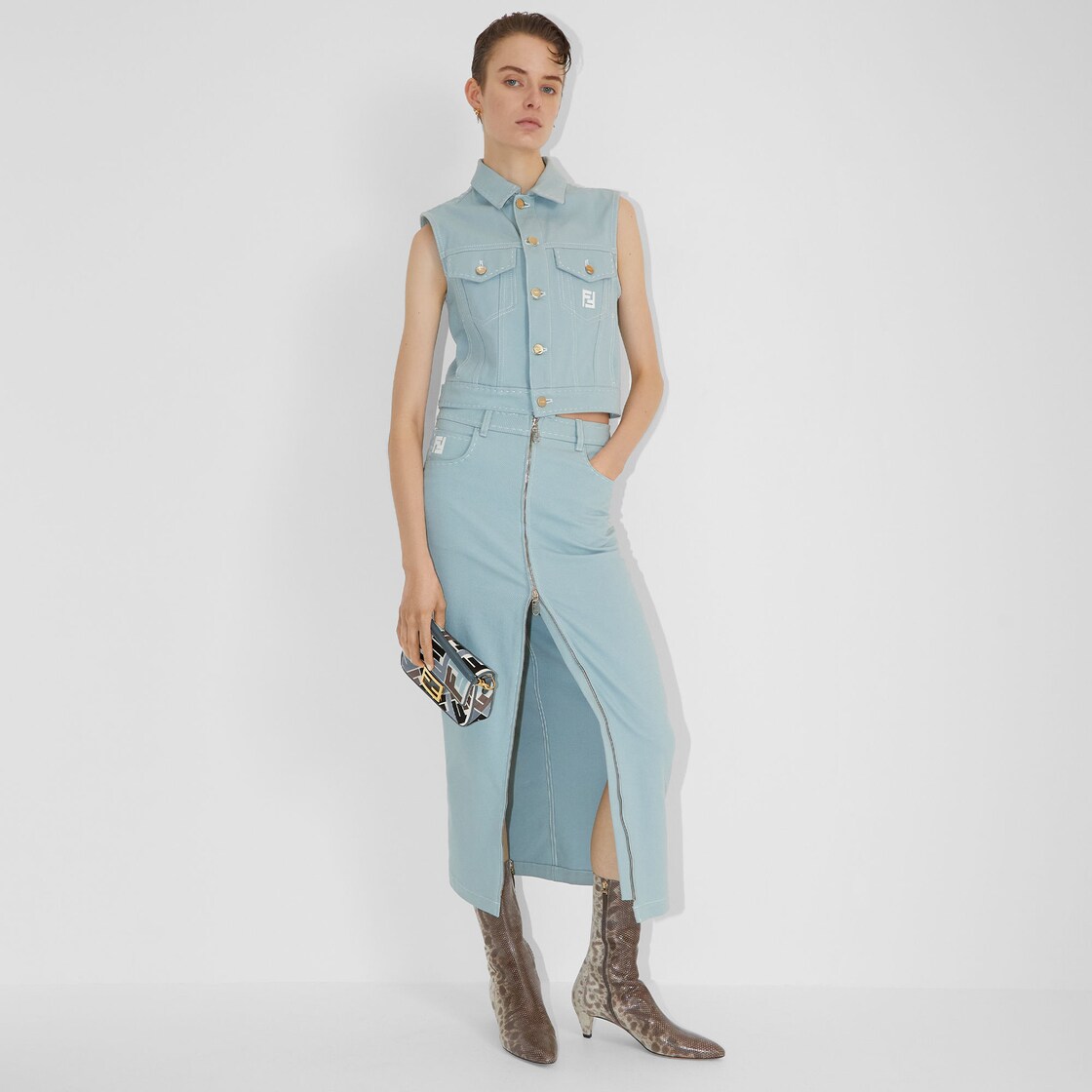 Vest - Light blue denim vest | Fendi