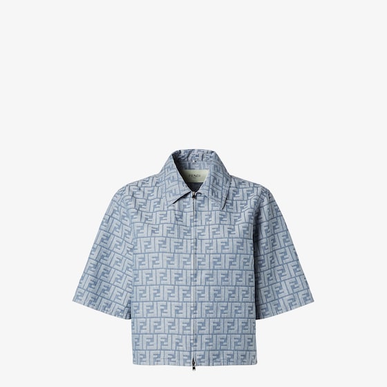 Fendi Women Ff Denim Chambray Cropped Jacket In Blue