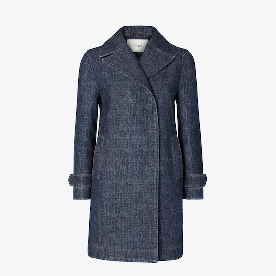Fendi Padded Denim Caban Coat Double Breasted In Blue