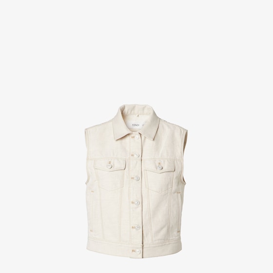 Fendi Short Selleria denim gilet in an organic cotton and linen