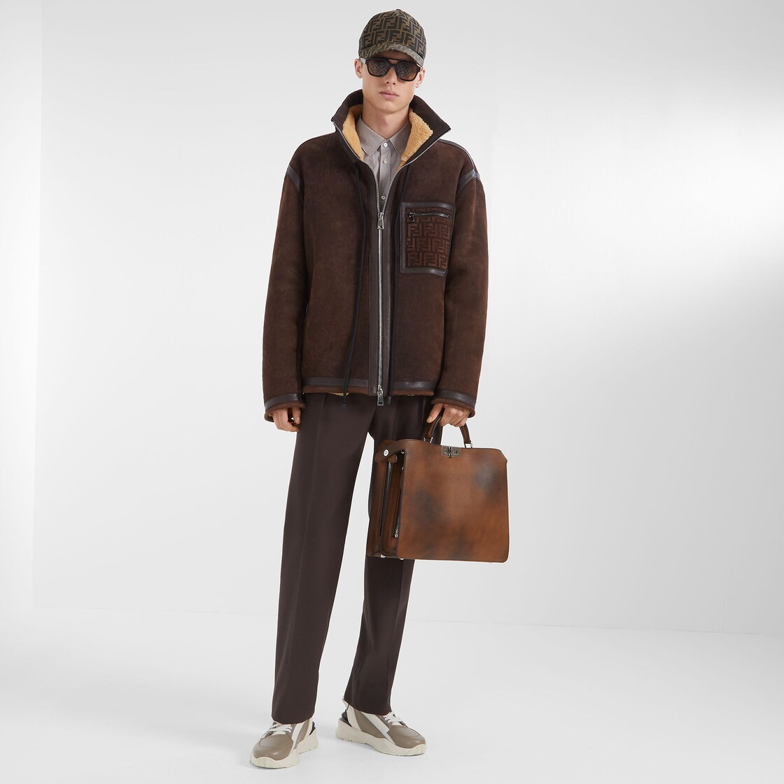 Fendi ff motif shearling jacket on sale