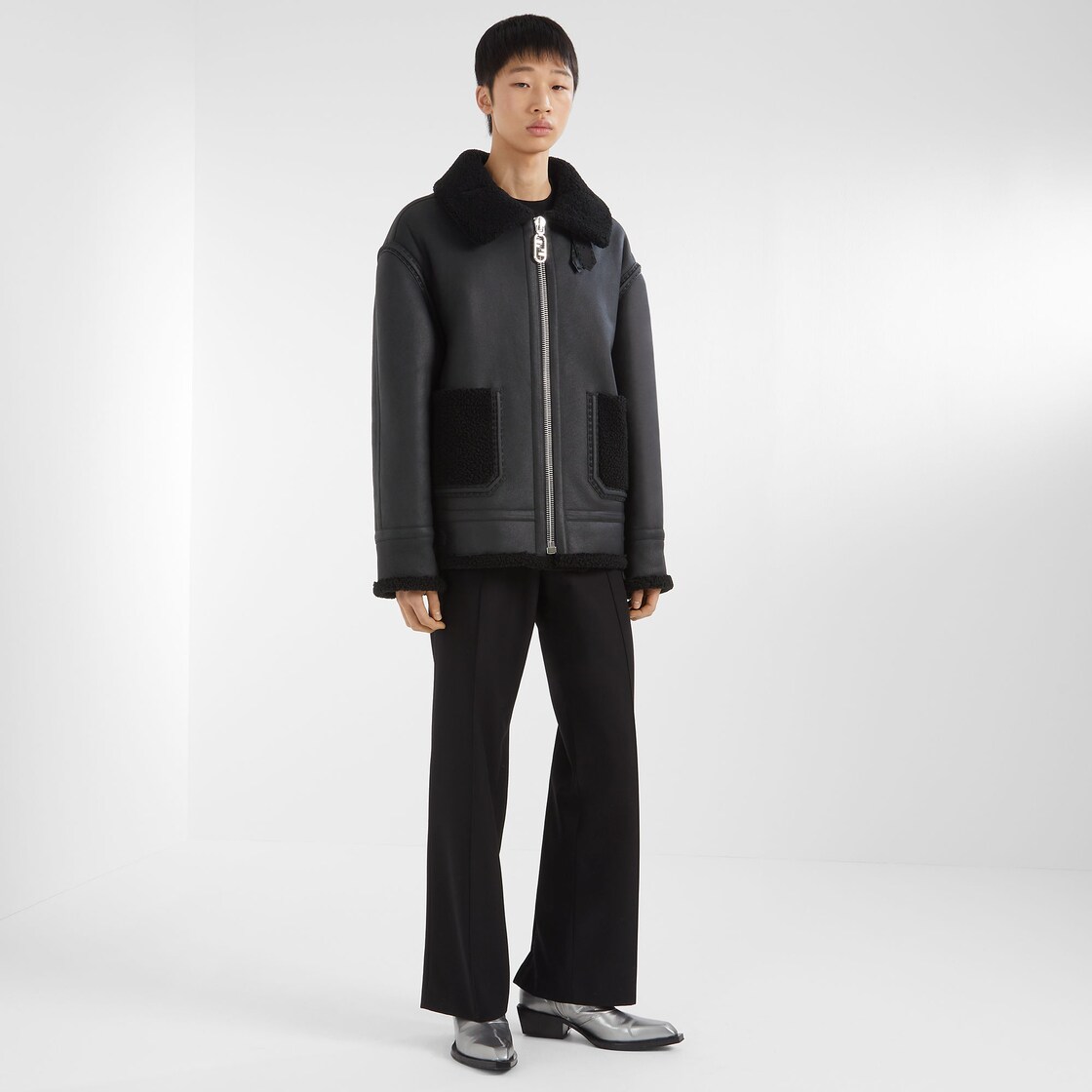 FF Embossed Bomber Jacket in Black - Fendi Kids