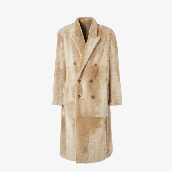 Fendi Light Beige Shearling Coat In Nude